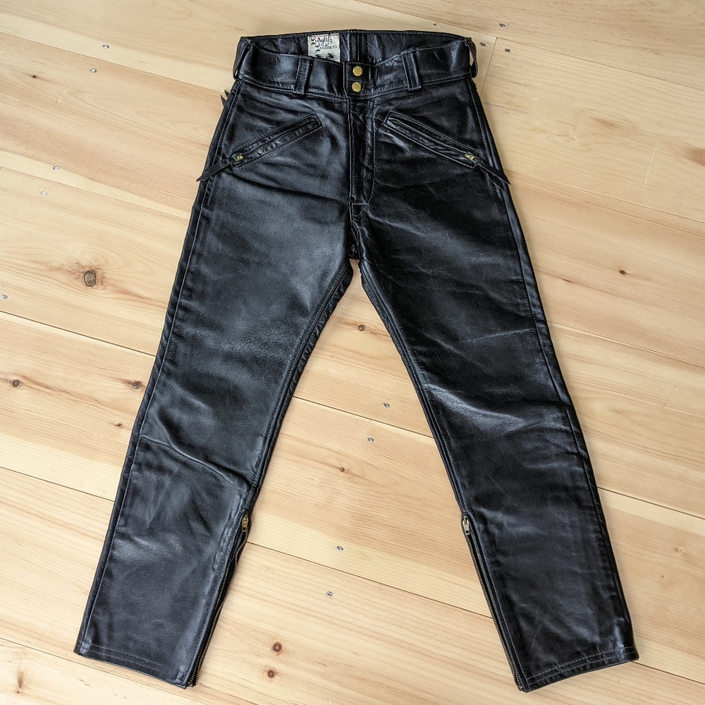 RARE Vintage 70s Langlitz Leathers Motorcycle Riding Pants Black Westerns W28